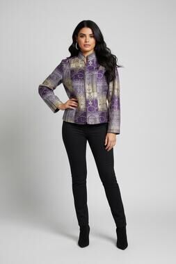 Dressbarn Women's XL Paisley Zippered Closure Tapestry Bohemian Jacket Blazer